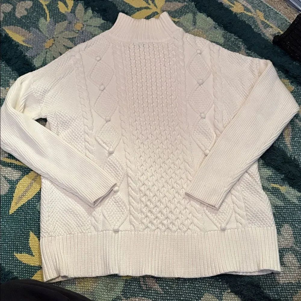 J. Crew Ivory cable knit mock neck sweater S